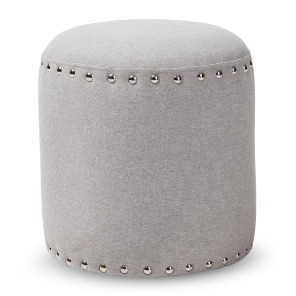 Baxton Studio Rosine Light Gray Nailhead Trim Ottoman