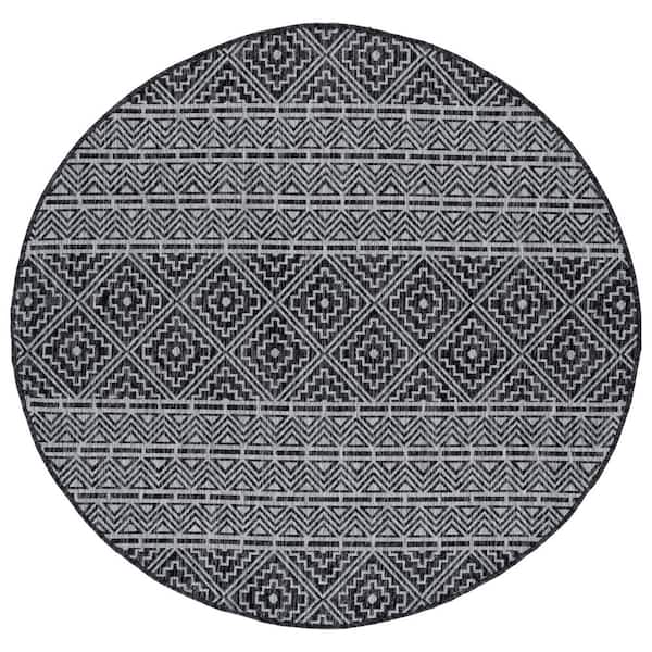 Courtyard 4 ft. x 4 ft. Round Black/Gray Tribal Diamond Chevron Indoor/Outdoor Area Rug