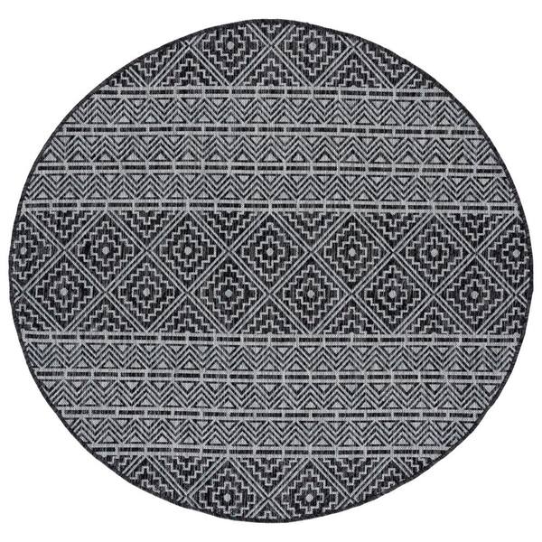 Courtyard 5 x 5 Black/Gray Tribal Round Rug