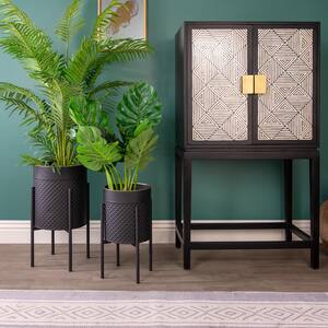 S/2 Scales Black and Gold Planter on Metal Stand