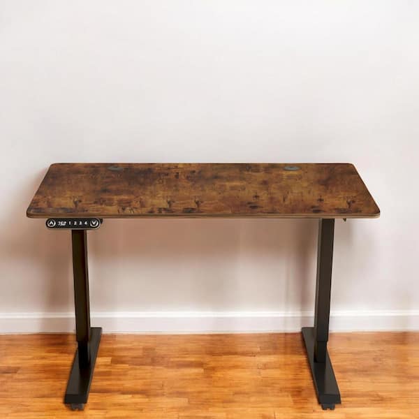 HomeRoots 48 in. Rectangular Brown Steel 0-Drawer Computer Desks