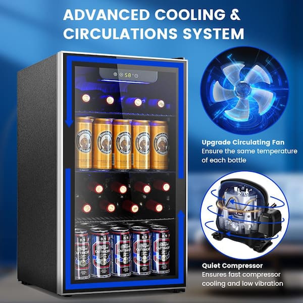 17.52 in. Single Zone 26-Wine Bottles o113-Cans Beverage and Wine Cooler in Silver