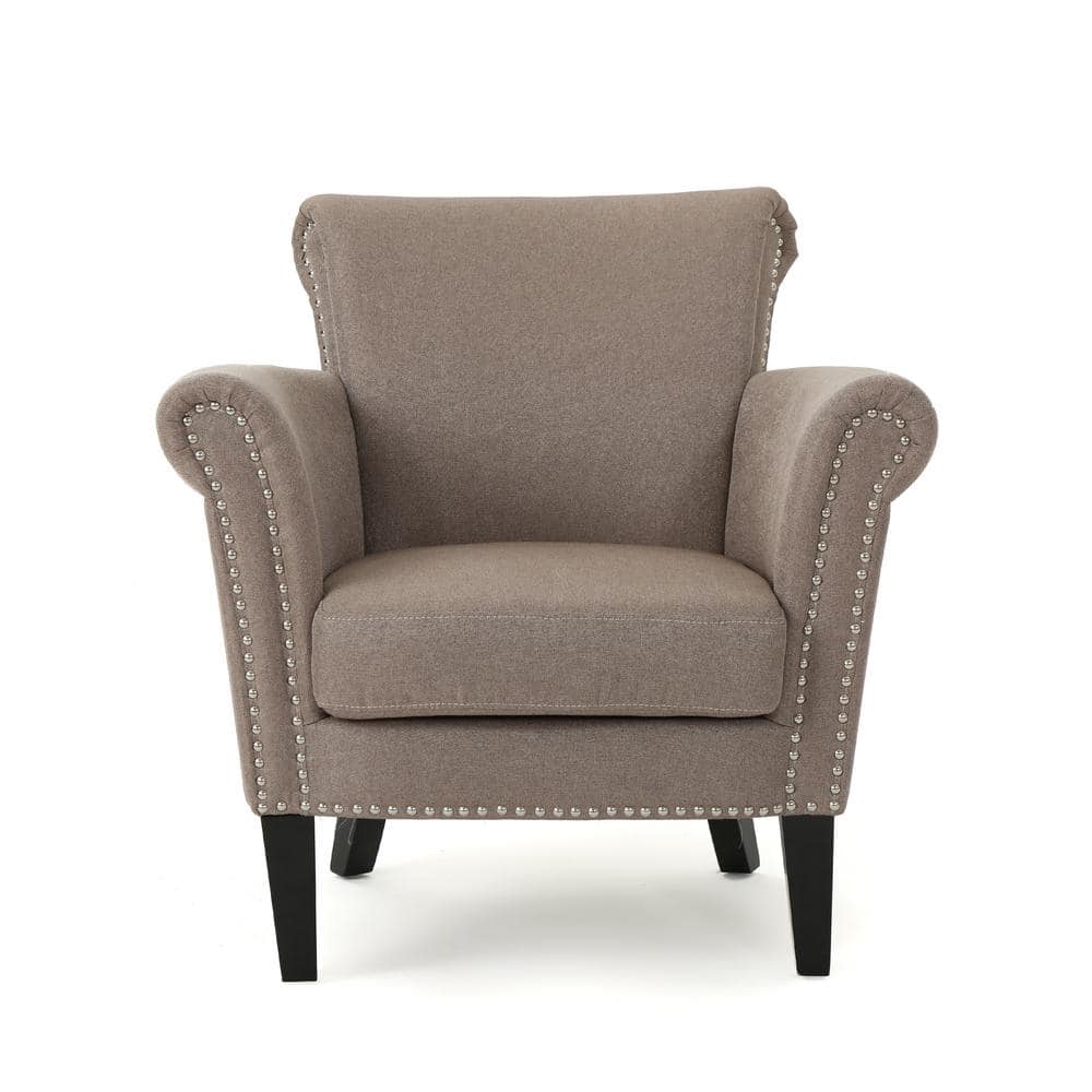 Handcrafted Light Coffee Fabric Club Chair with Studded Detail