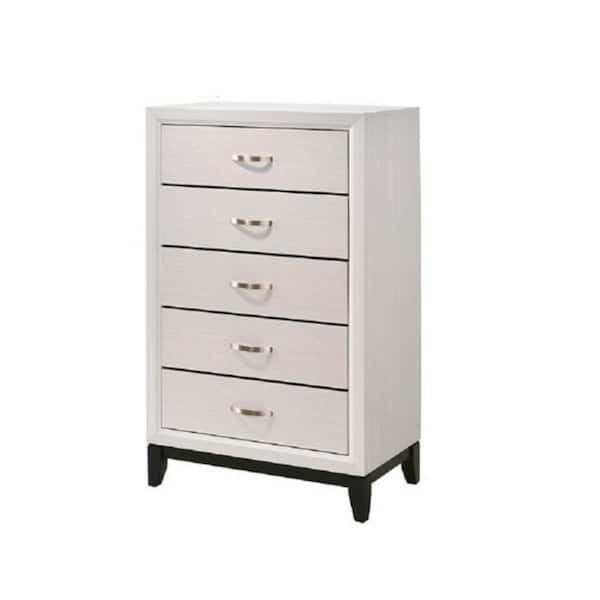 Benjara 31.1 in. White 5-Drawer Chest of Drawers