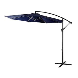 10 ft. Solar Lights Offset Cantilever Patio Umbrella 120 in. with Light and Base LED Light Offset Hanging Patio Outdoor