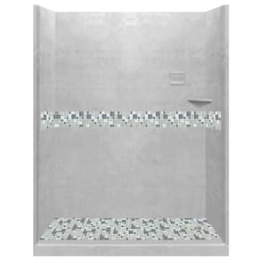Newport 60 in. L x 32 in. W x 80 in. H Right Drain Alcove Shower Kit with Shower Wall and Shower Pan in Portland Cement