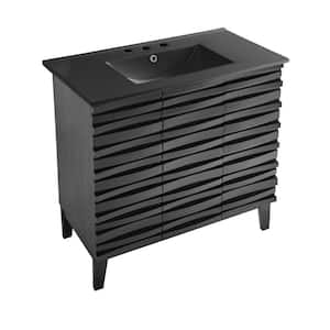 Cascade 36 in. W Black Oak Bathroom Vanity in Black with 3-Hole Ceramic Sink Top