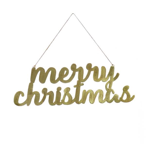 19 in. Gold Metal HGTV Home Collection "Merry Christmas" Hanging Wall Decoration