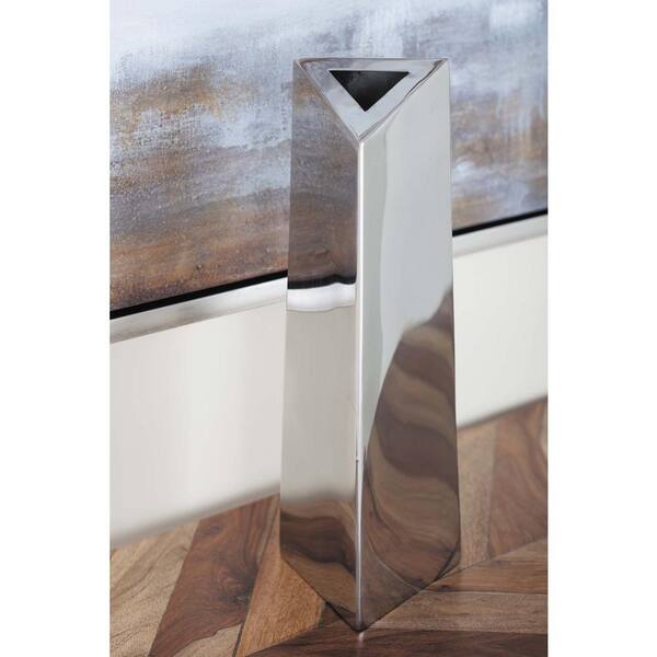 Litton Lane 14 in. Triangular Stainless Steel Decorative Vase in Silver