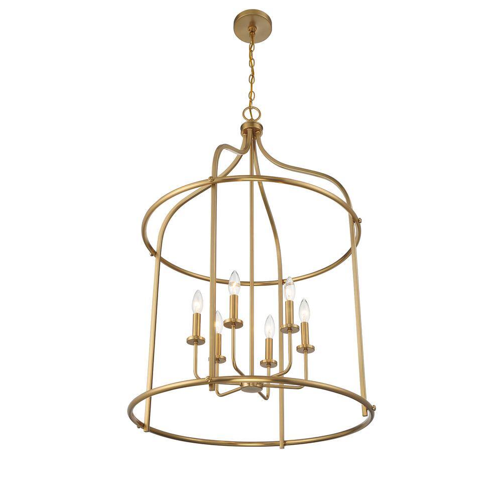 Brookstone Warm Brass 6-Light Open Lantern Pendant