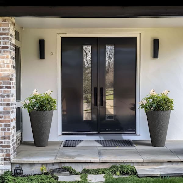 Sapcrete Large and Tall 23 in. H Round Charcoal Black Plastic Planter Pots for Indoor/Outdoor Plants Set of 2