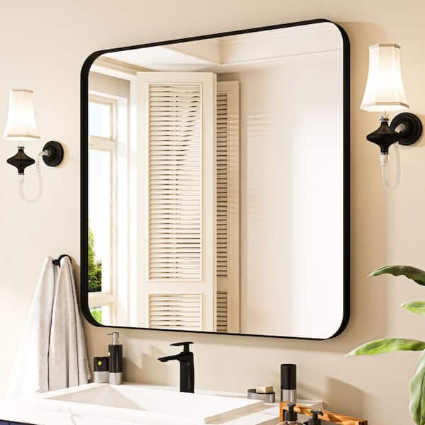 waterpar 40 in. W x 36 in. H Rectangular Aluminum Framed Wall Bathroom Vanity Mirror in Black