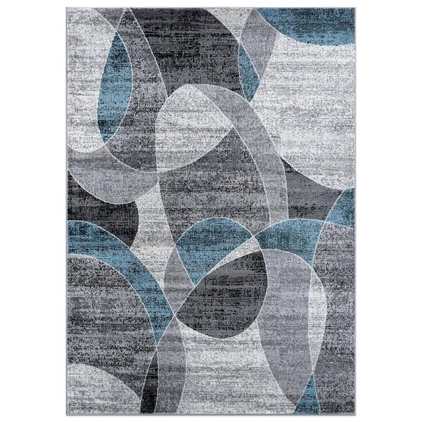 Contemporary Distressed Circle 7 ft. 10 in. x 10 ft. Area Rug Blue