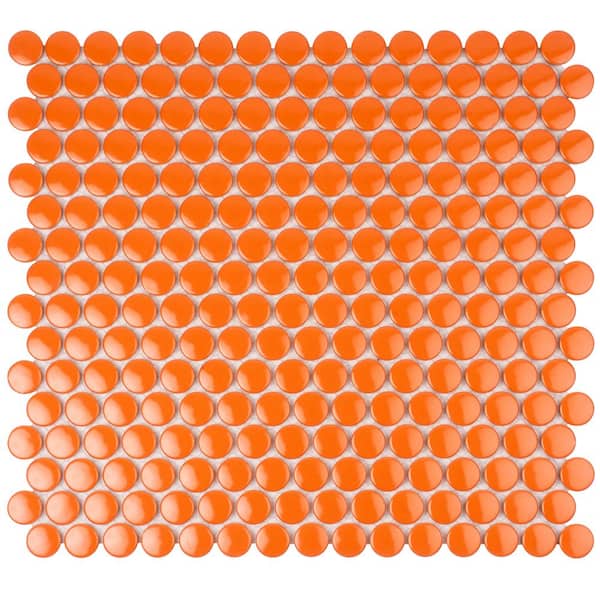Apollo Tile Cirkel Orange 11.46 in. x 12.4 in. Glossy Porcelain Mosaic Wall and Floor Tile (9.87 sq. ft./case) (10-pack)
