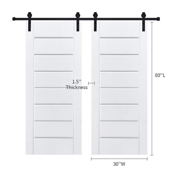 AIOPOP HOME Double Modern Eight Panel 30 in. x 80 in. MDF White Barn Sliding Door With Hardware kit