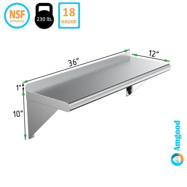 AmGood 36 Long X 12 Deep Stainless Steel Wall Shelf | NSF Certified |  Appliance & Equipment Metal Shelving | Kitchen, Restaurant, Garage,  Laundry