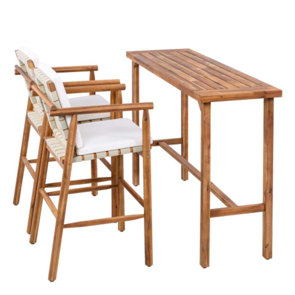 3-Piece Acacia Wood Patio Conversation Set with Beige Cushions, Weather-Resistant price history on PriceWatchPro