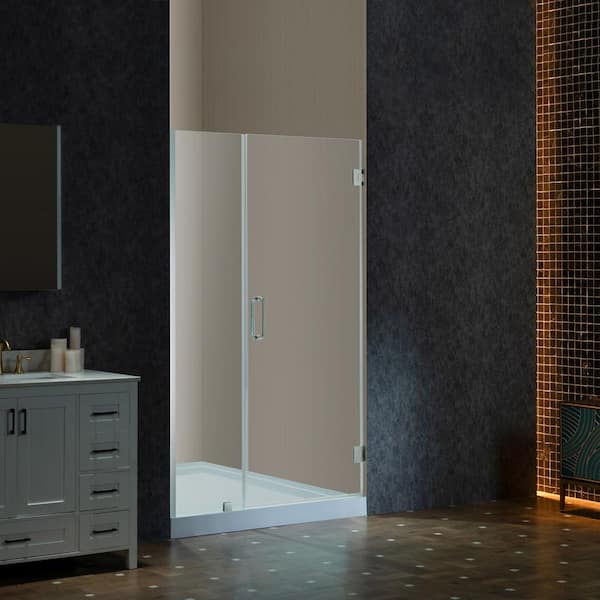 46 in. W x 76 in. H Pivot Frameless Shower Door in Brushed Nickel with 3/8 in. (10 mm) Clear Glass