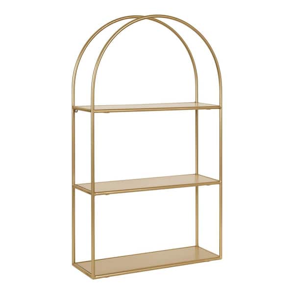 Kate and Laurel Monroe 6.00 in. D 18.00 in. W 30.75 in. H Gold Metal Floating Decorative Wall Shelf