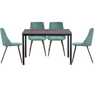 Brandt Smeg Teal 5-Pieces Rectangle MDF Walnut Top Dining Table Chair Set with 4-Upholstered Dining Chair