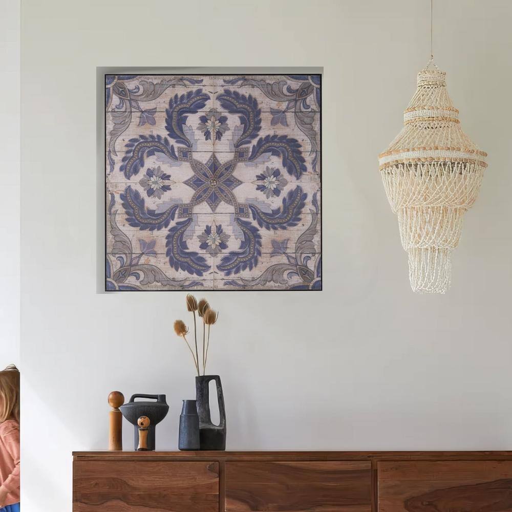 48" Blue and Gray MDF Floral Mandala Wall Art Tile