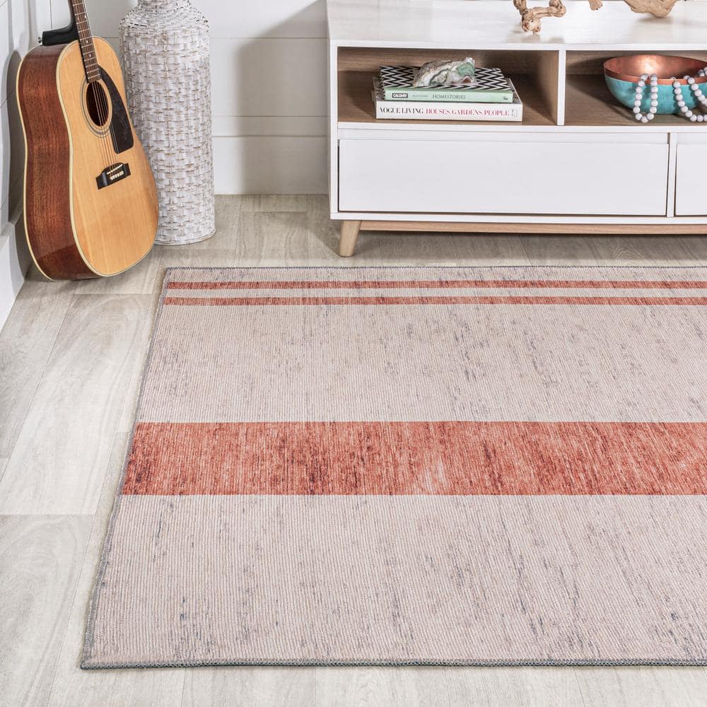 Ivory Stripe Easy-Care Synthetic 4' x 6' Area Rug