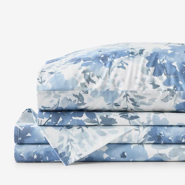 Legends Hotel Floral Grove Wrinkle-Free Sateen Dusty Blue King Sheet Set
