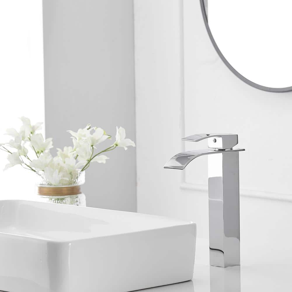 Polished Chrome Waterfall Single Handle Bathroom Vessel Faucet