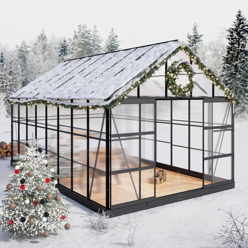 INMITOM 10 ft. x 16 ft. Black Frame Clear Garden Greenhouse