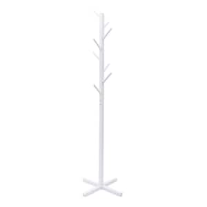 White Wooden Clothes Rack 16.93 in. W x 59.06 in. H Standing Coat Hat Rack with 8 Hooks