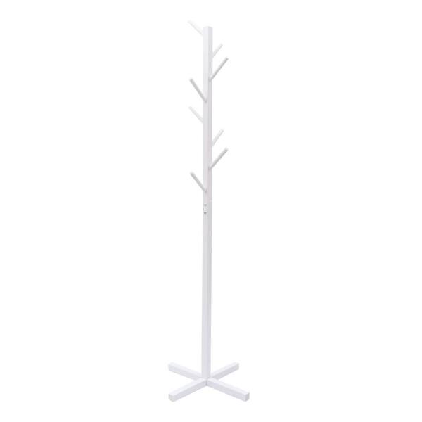 YIYIBYUS White Wooden Clothes Rack 16.93 in. W x 59.06 in. H Standing Coat Hat Rack with 8 Hooks