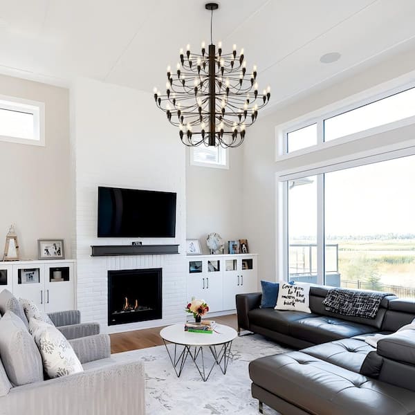 BAOURE 60 Light Black Farmhouse Chandelier Round Candle Pendant