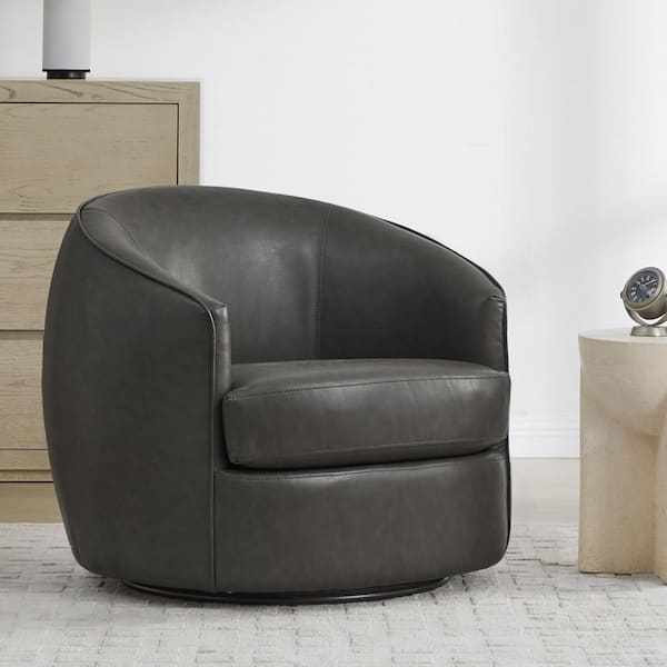 SPRUCE & SPRING Fenella Grey Leather Swivel Arm Chair Modern Comfy Accent Chair for Living Room and  Bed Room