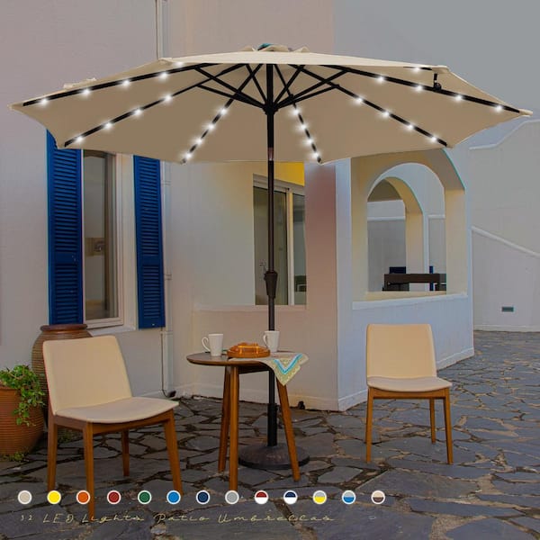 JEAREY 10 ft. Steel Lighted Market Tilt Solar Umbrella With Crank in Beige
