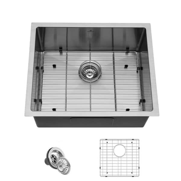 JASMODER 23 in. X 19 in. X 10 in. Natural Stone Bathroom Sink No Faucet Hole in Silver
