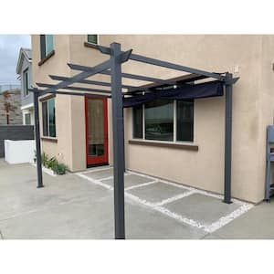10 ft. x 13 ft. Navy Blue Aluminum Outdoor Retractable Gray Frame Pergola with Sun Shade Canopy Cover