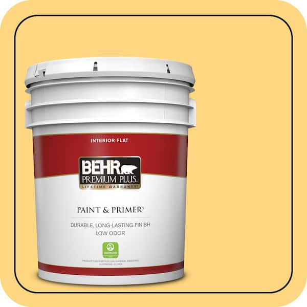 BEHR PREMIUM PLUS 5 gal. #320B-5 Zinnia Gold Flat Low Odor Interior Paint & Primer