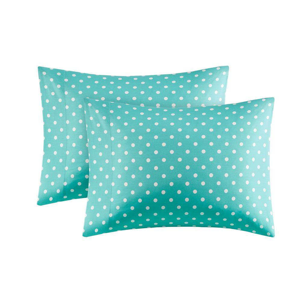 Seafoam Polka Dot Cotton Percale Full Sheet Set