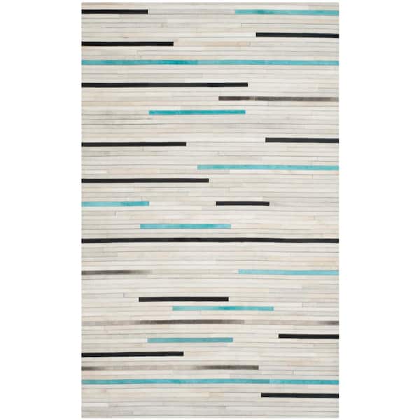 SAFAVIEH Studio Leather Gray Multi 5 ft. x 8 ft. Abstract Striped Area Rug