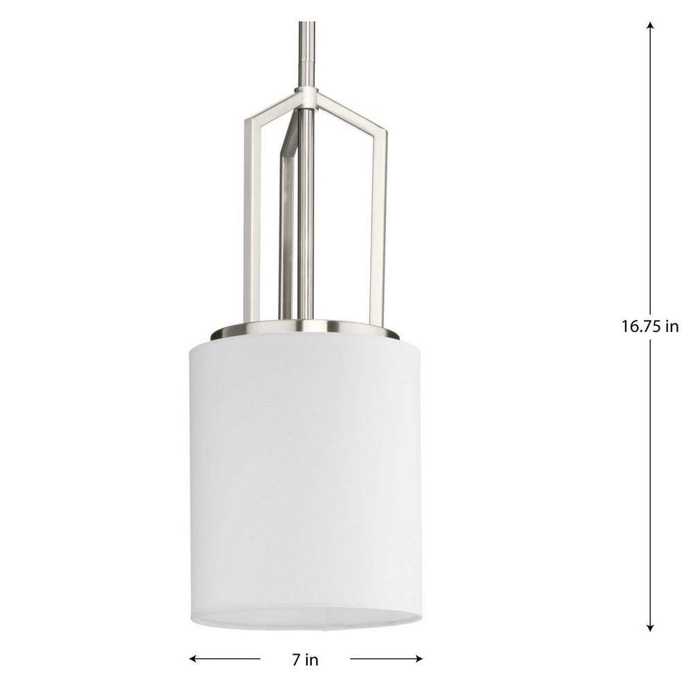 Progress Lighting Goodwin 1-Light Mini-Pendant, Brushed Nickel, Linen Shade