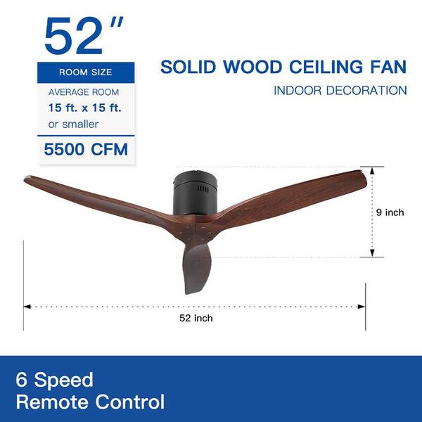 52 in. 6-Speed Indoor/Outdoor Walnut Flush Mount Ceiling Fan with 