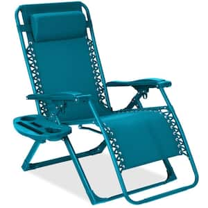 Peacock Metal Zero Gravity Folding Beach Chair and Patio Recliner with Side Tray and Headrest