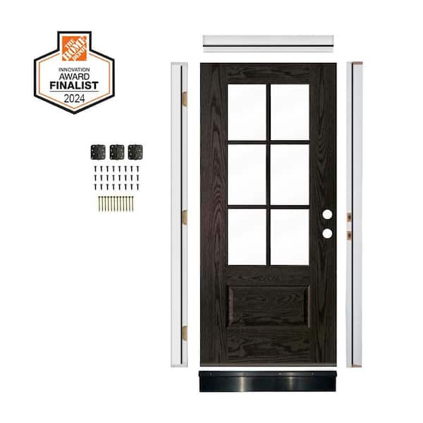 Krosswood Doors DIY RTA Kit 36 x 80 in. Clear Glass Left-Hand/Inswing Black BG Stain Wood-Like Fiberglass Ready to Assemble Front Door