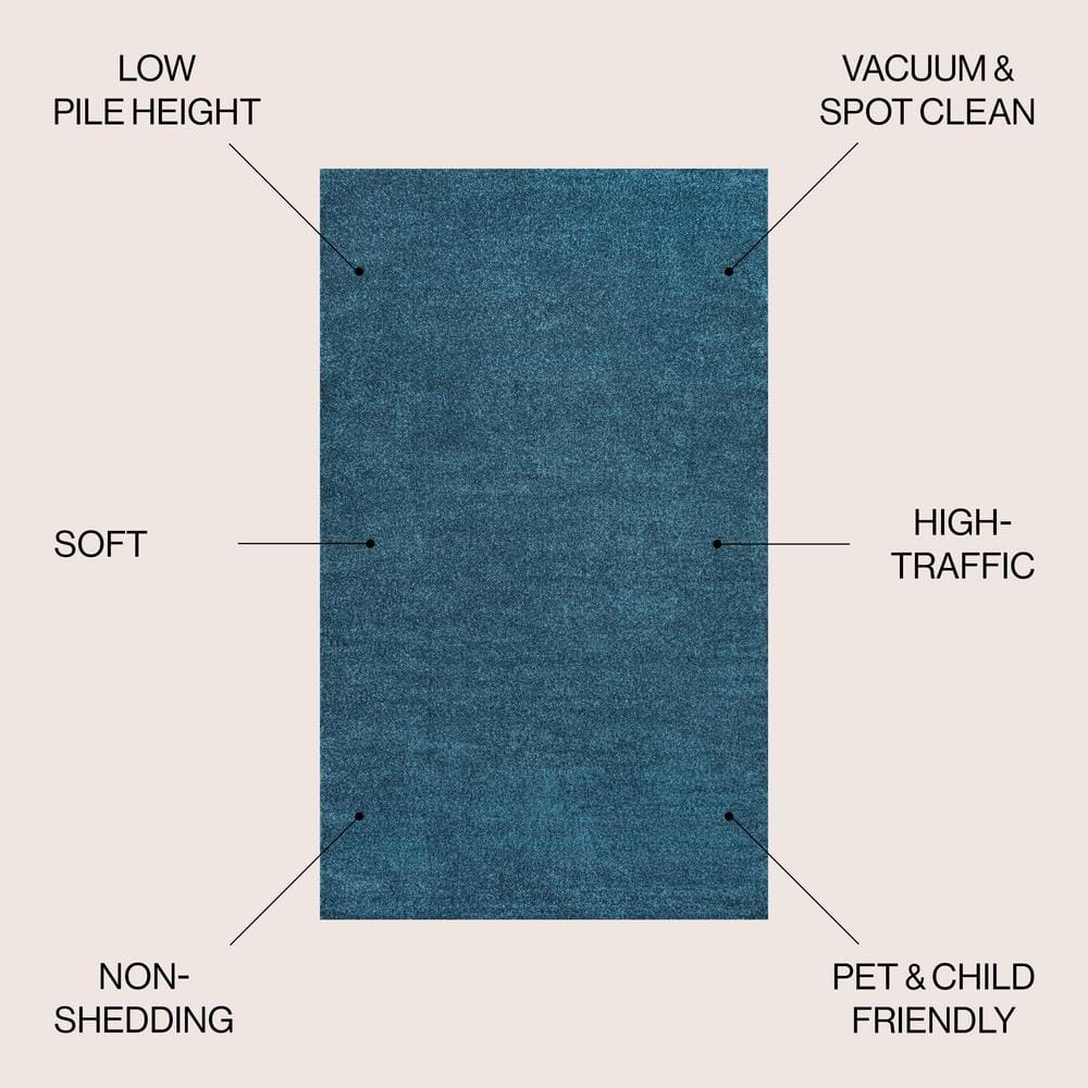 Turquoise Reversible Solid Synthetic Low-Pile Area Rug