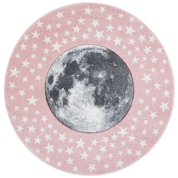 Carousel Kids 4 ft. x 4 ft. Pink/Gray Novelty Round Rug