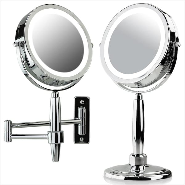 OVENTE 3.2 in. x 12 in. Lighted Magnifying Wall Makeup Mirror in Polished Chrome