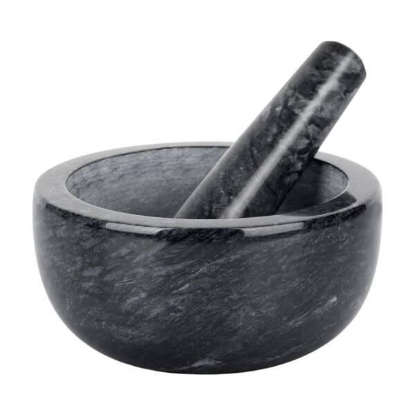 Marble Mortar and Pestle Set, Large Solid Stone Grinder, Spice Herb Grinder, Pill Crusher, Diameter 5.5 in., Black