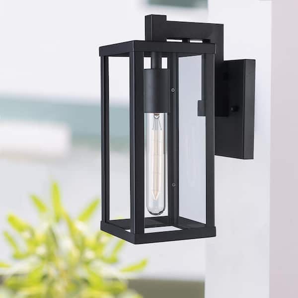 Oxford 12.5 in. 1-Light Black Modern Outdoor Wall Light Fixture with Clear Glass