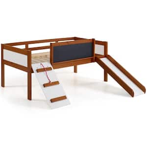 Espresso Pine Wood Twin Art Play Junior Low Loft Bed with Toy Boxes