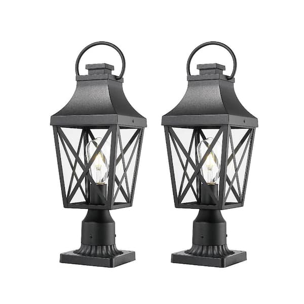 21.3 in. Textured Black Outdoor Line Voltage Post Light with Pier Mount Base for Gardens, Yards Or Entrances (2-Pack)